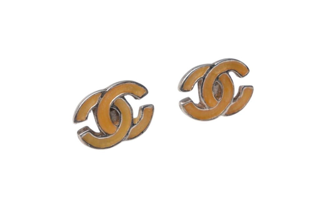 CHANEL Chanel Earrings Coco Mark Accessories 00T Engraved Metal Silver Orange 0.8g Good Condition Used 4c075477