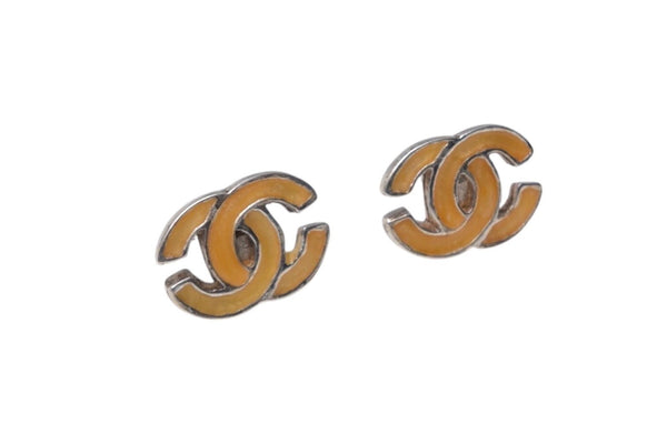 CHANEL Chanel Earrings Coco Mark Accessories 00T Engraved Metal Silver Orange 0.8g Good Condition Used 4c075477