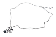 Very Good Condition CHANEL Coco Mark Necklace Accessory 08P Engraved Metal Black Stone Silver Black Used 4c075485