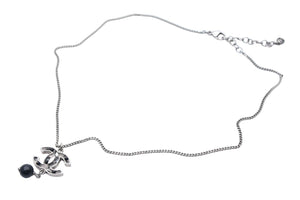 Very Good Condition CHANEL Coco Mark Necklace Accessory 08P Engraved Metal Black Stone Silver Black Used 4c075485
