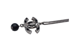 Very Good Condition CHANEL Coco Mark Necklace Accessory 08P Engraved Metal Black Stone Silver Black Used 4c075485