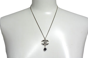 Very Good Condition CHANEL Coco Mark Necklace Accessory 08P Engraved Metal Black Stone Silver Black Used 4c075485