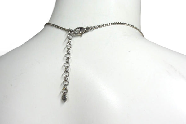 Very Good Condition CHANEL Coco Mark Necklace Accessory 08P Engraved Metal Black Stone Silver Black Used 4c075485