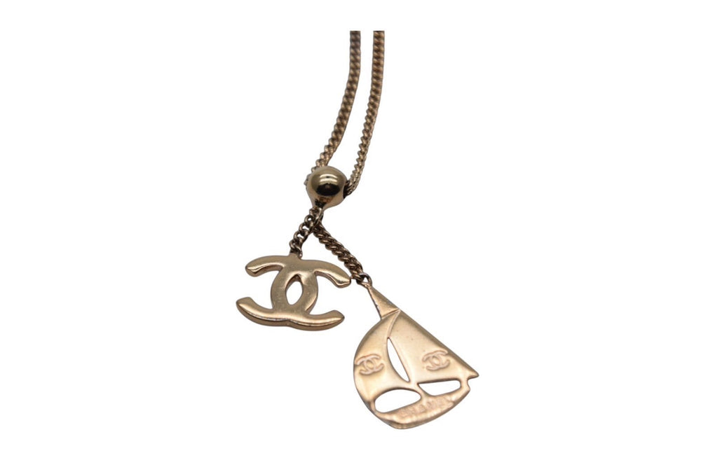 CHANEL Cocomark Logo Yacht Necklace Accessory 02S GP Made in Italy Gold Good Condition Used 4c075487