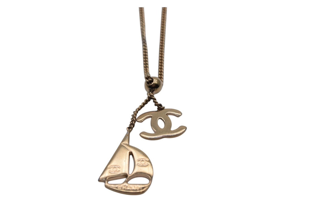 CHANEL Cocomark Logo Yacht Necklace Accessory 02S GP Made in Italy Gold Good Condition Used 4c075487