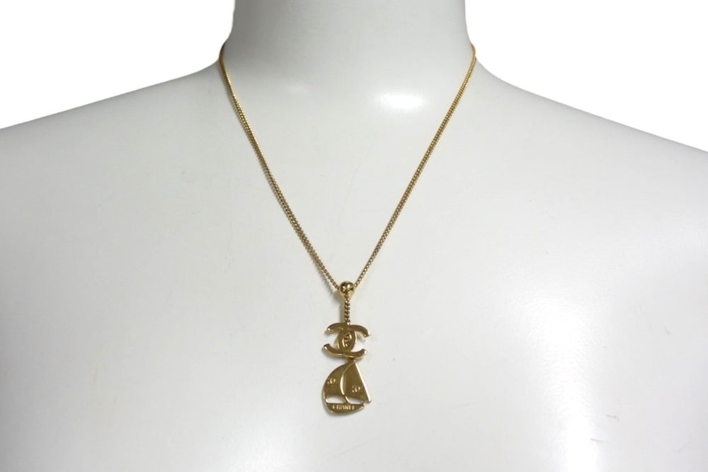 CHANEL Cocomark Logo Yacht Necklace Accessory 02S GP Made in Italy Gold Good Condition Used 4c075487