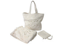 Load image into Gallery viewer, 極美品 CHANEL シャネル トートバッグ ビーチタオル ポーチ 3点セット ココマーク パイル コットン アイボリー 中古 4c075559