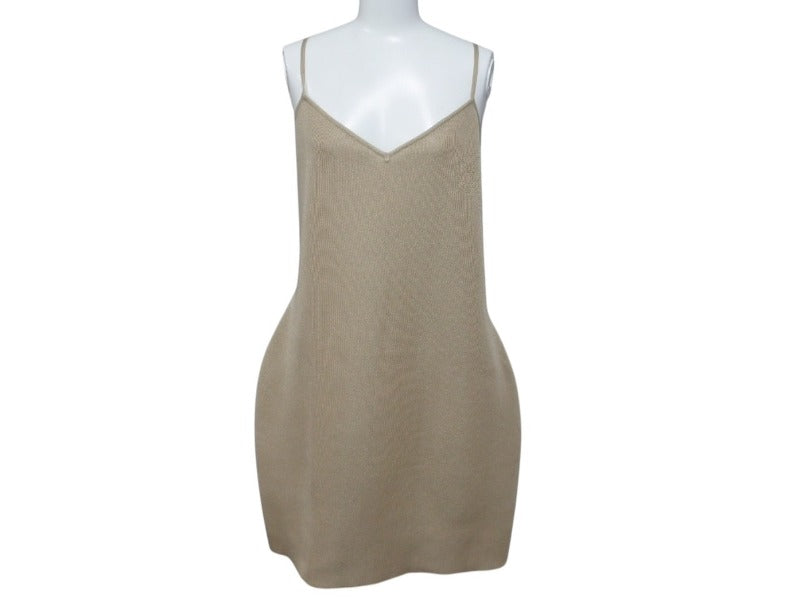 Like New CHANEL Camisole Dress (Camellia Design) P38456W04487 French-made, glitter gold, size 50, used. 4c075632
