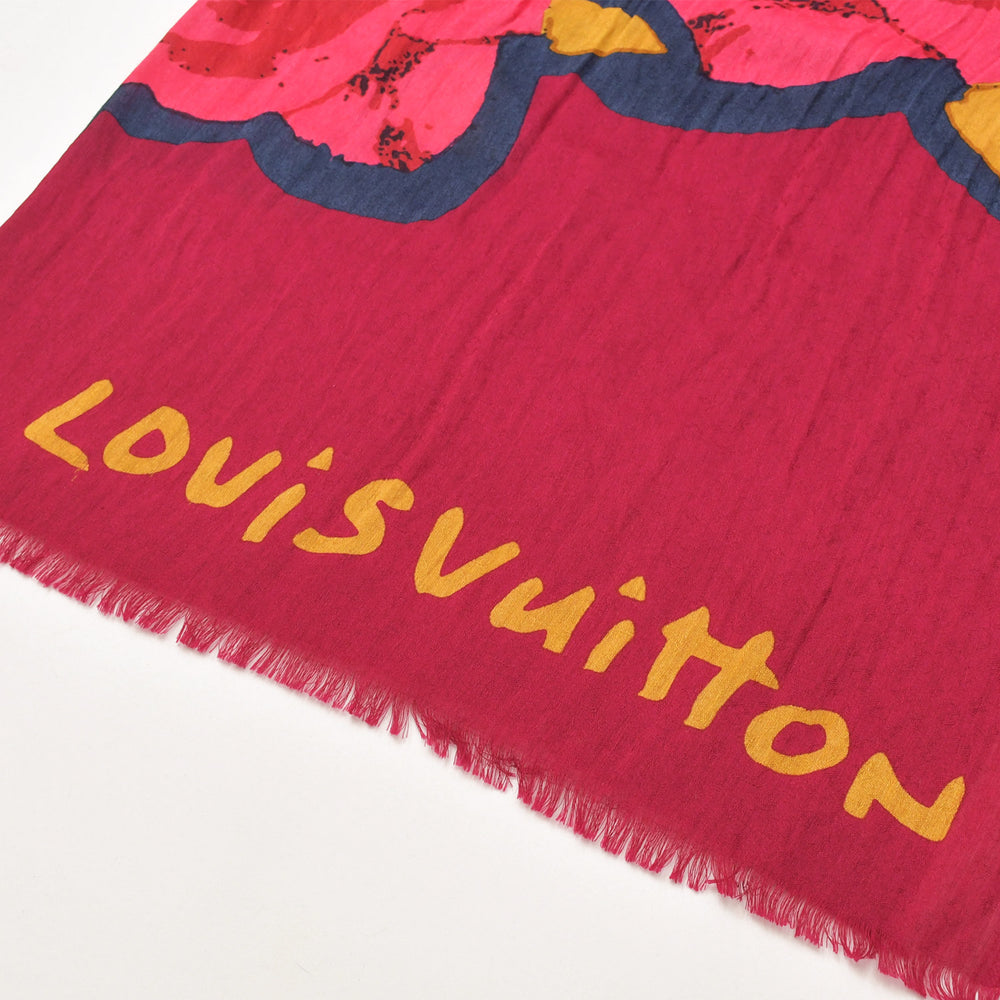 極美品 LOUIS VUITTON ルイヴィトン エトール モノグラム ローズ スティーブンスプラウス ストール ウール シルク M75541 中古 4a007579