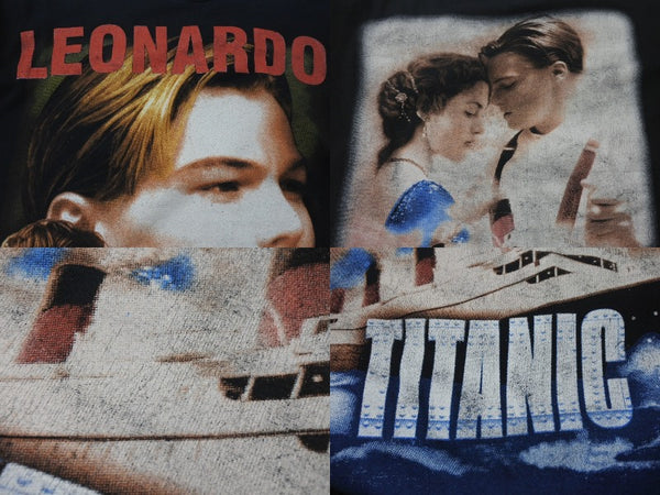 VINTAGE Vintage TITANIC Titanic T-shirt LEONARDO DiCaprio Leonardo DiCaprio old clothes black cotton used 4c075806