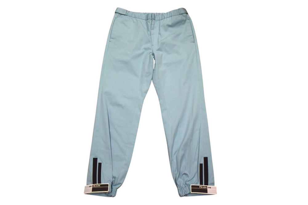 美品 PRADA プラダ 18年 ラバーロゴ コットン ストレートパンツ ボトムス ライトブルー サイズ50 UP0007 中古 4c075901