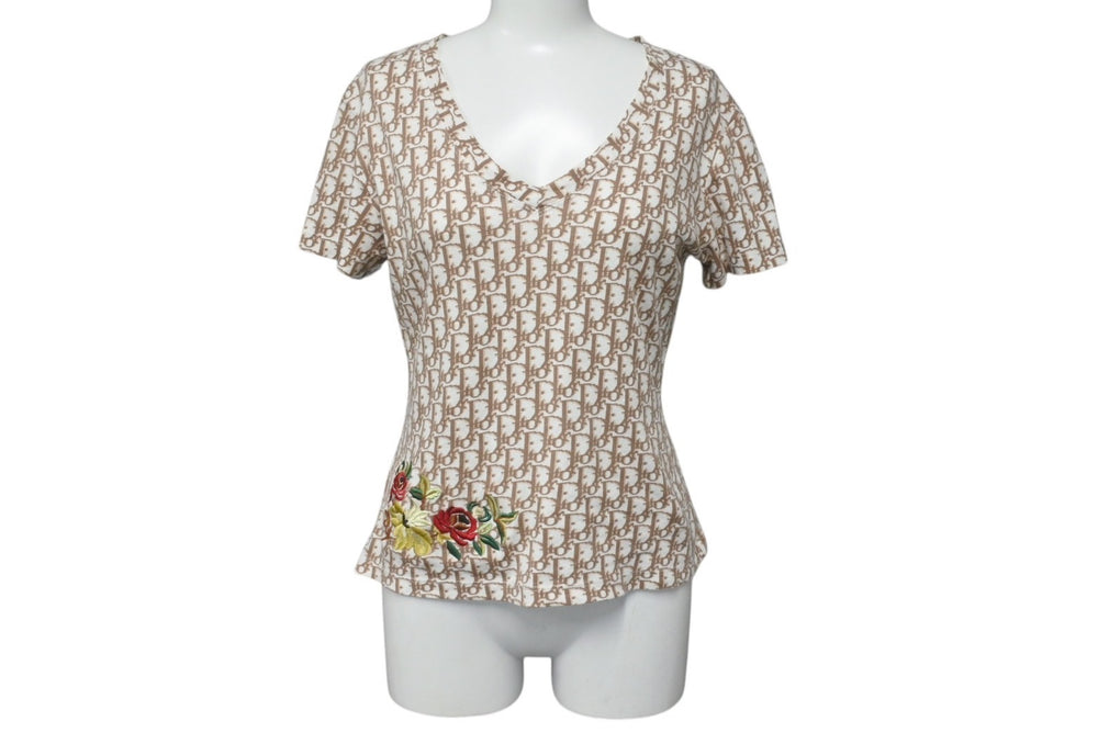 Very good condition Christian Dior Trotter V-neck short sleeve T-shirt White Cotton Size 42 5E16155951 Used 4c075944