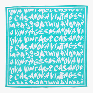 New and unused CASANOVA VINTAGE Casanova Vintage Graffiti Bandana Turquoise Blue Used 4a007600