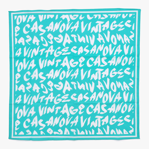 New and unused CASANOVA VINTAGE Casanova Vintage Graffiti Bandana Turquoise Blue Used 4a007600