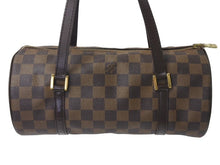 Load image into Gallery viewer, LOUIS VUITTON ルイヴィトン パピヨンPM 26 ハンドバック ダミエ N51304 筒型 ドラム型 エベヌ ブラウン ゴールド金具 美品 中古 4c076217