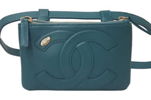 Load image into Gallery viewer, 極美品 CHANEL シャネル ウエストポーチ ウエストバッグ ベルトバッグ 27番台 ココマーク ラムスキン ブルー ゴールド金具 中古 4c076227