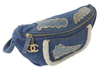 Load image into Gallery viewer, CHANEL シャネル デニムウエストポーチ ココチャーム ココマーク 28番台 インディゴブルー ゴールド金具 美品 中古 4c076229