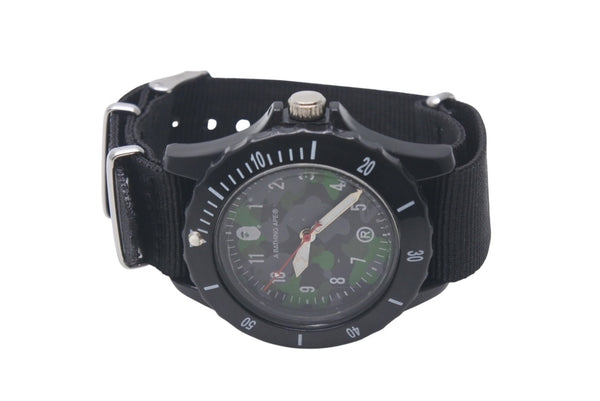 Very good condition A BATHING APE wristwatch rotating bezel camouflage pattern black green silver hardware used 4c076255