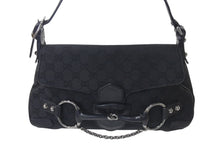 Load image into Gallery viewer, GUCCI グッチ ホースビット ワンショルダーバッグ 114915 001364 GGキャンバス レザー ブラック シルバー金具 美品 中古 4c076291