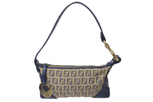 Load image into Gallery viewer, FENDI フェンディ ズッキーノ ショルダーバッグ アクセサリーポーチ 8BR485 ベージュ ネイビー コットンキャンバス レザー 良品 中古 4c076343
