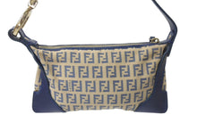 Load image into Gallery viewer, FENDI フェンディ ズッキーノ ショルダーバッグ アクセサリーポーチ 8BR485 ベージュ ネイビー コットンキャンバス レザー 良品 中古 4c076343