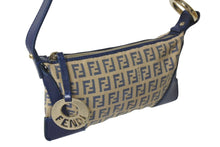 Load image into Gallery viewer, FENDI フェンディ ズッキーノ ショルダーバッグ アクセサリーポーチ 8BR485 ベージュ ネイビー コットンキャンバス レザー 良品 中古 4c076343
