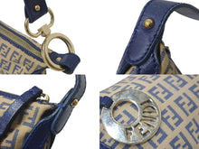 Load image into Gallery viewer, FENDI フェンディ ズッキーノ ショルダーバッグ アクセサリーポーチ 8BR485 ベージュ ネイビー コットンキャンバス レザー 良品 中古 4c076343
