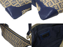 Load image into Gallery viewer, FENDI フェンディ ズッキーノ ショルダーバッグ アクセサリーポーチ 8BR485 ベージュ ネイビー コットンキャンバス レザー 良品 中古 4c076343