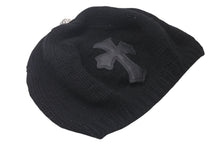 画像をギャラリービューアに読み込む, CHROME HEARTS クロムハーツ カシミヤ ベレー帽 クロスレザーパッチ クロスボール ブラック シルバー925 美品 中古 4c076358