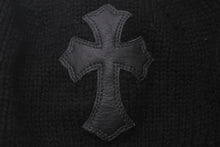 画像をギャラリービューアに読み込む, CHROME HEARTS クロムハーツ カシミヤ ベレー帽 クロスレザーパッチ クロスボール ブラック シルバー925 美品 中古 4c076358