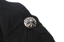 画像をギャラリービューアに読み込む, CHROME HEARTS クロムハーツ カシミヤ ベレー帽 クロスレザーパッチ クロスボール ブラック シルバー925 美品 中古 4c076358