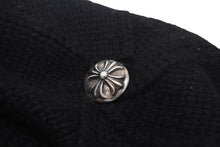 画像をギャラリービューアに読み込む, CHROME HEARTS クロムハーツ カシミヤ ベレー帽 クロスレザーパッチ クロスボール ブラック シルバー925 美品 中古 4c076358