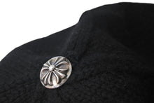画像をギャラリービューアに読み込む, CHROME HEARTS クロムハーツ カシミヤ ベレー帽 クロスレザーパッチ クロスボール ブラック シルバー925 美品 中古 4c076358