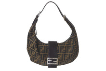 Load image into Gallery viewer, FENDI フェンディ クロワッサン ハーフムーン ワンショルダーバッグ ハンドバッグ キャンバス ブラウン シルバー金具 美品 中古 4c076363
