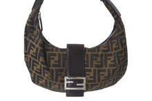 Load image into Gallery viewer, FENDI フェンディ クロワッサン ハーフムーン ワンショルダーバッグ ハンドバッグ キャンバス ブラウン シルバー金具 美品 中古 4c076363