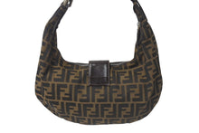 Load image into Gallery viewer, FENDI フェンディ クロワッサン ハーフムーン ワンショルダーバッグ ハンドバッグ キャンバス ブラウン シルバー金具 美品 中古 4c076363