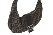 Load image into Gallery viewer, FENDI フェンディ クロワッサン ハーフムーン ワンショルダーバッグ ハンドバッグ キャンバス ブラウン シルバー金具 美品 中古 4c076363