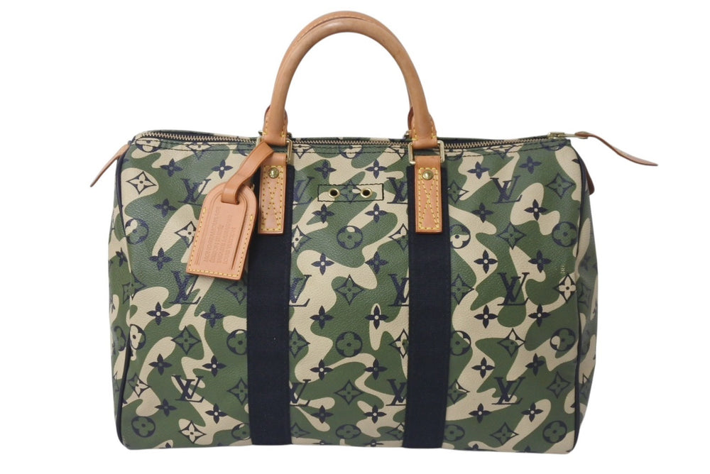 極美品 LOUIS VUITTON ルイヴィトン モノグラム フラージュ スピーディ 35 バッグ カモフラ グリーン M95773 村上隆 中古 4c076366