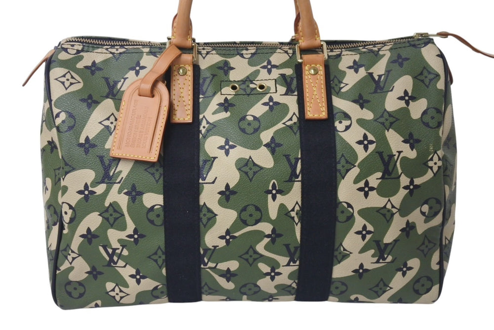 極美品 LOUIS VUITTON ルイヴィトン モノグラム フラージュ スピーディ 35 バッグ カモフラ グリーン M95773 村上隆 中古 4c076366