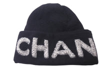 画像をギャラリービューアに読み込む, CHANEL シャネル ロゴ ニットキャップ ニット帽 ビーニー ユニセックス ブラック ウール カシミヤ 美品 中古 4c076390