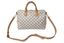 Load image into Gallery viewer, LOUIS VUITTON ルイヴィトン スピーディ30 ダミエ ハンドバッグアズール N41533 ホワイト ベージュ 美品 中古 4c076394