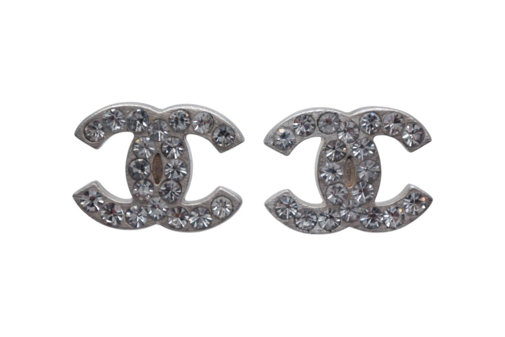 極美品 CHANEL シャネル ココマーク ピアス 両耳用 重量約2.7g 06C刻印 メタル ラインストーン シルバー クリア 中古 4c076489