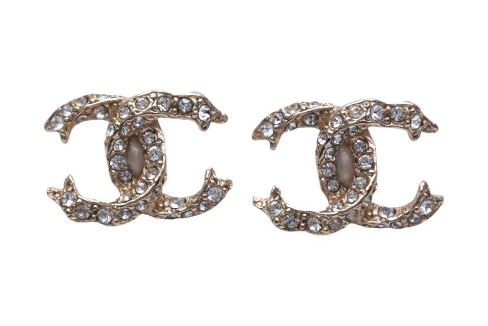 極美品 CHANEL シャネル ココマーク ピアス 重量約2.4g F19V刻印 ラインストーン メタル ゴールド 両耳用 中古 4c076479