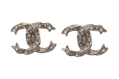 極美品 CHANEL シャネル ココマーク ピアス 重量約2.4g F19V刻印 ラインストーン メタル ゴールド 両耳用 中古 4c076479