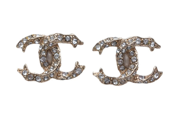 極美品 CHANEL シャネル ココマーク ピアス 重量約2.4g F19V刻印 ラインストーン メタル ゴールド 両耳用 中古 4c076479