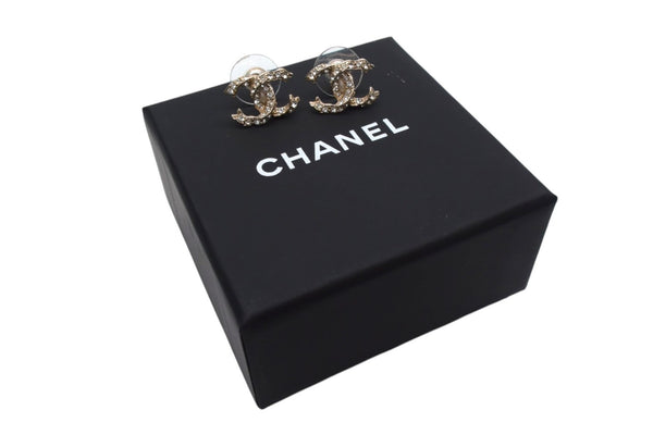 極美品 CHANEL シャネル ココマーク ピアス 重量約2.4g F19V刻印 ラインストーン メタル ゴールド 両耳用 中古 4c076479