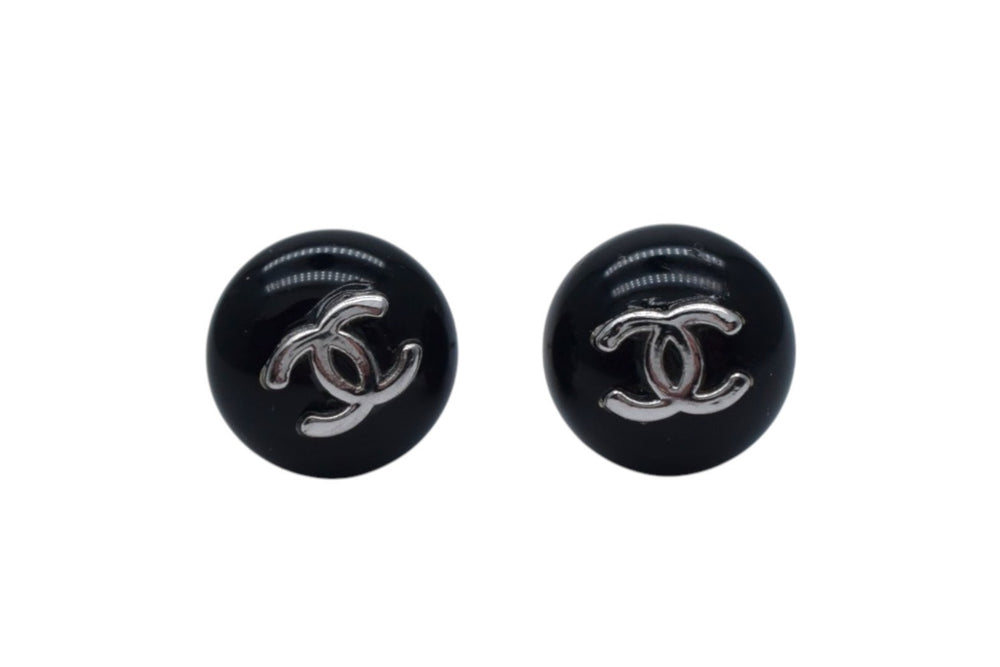 CHANEL シャネル ココマーク ピアス 両耳用 重量約4.1g 00T刻印 シルバー ブラック ボタンモチーフ 美品 中古 4c076486