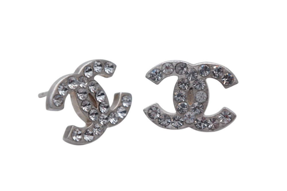 極美品 CHANEL シャネル ココマーク ピアス 両耳用 重量約2.7g 06C刻印 メタル ラインストーン シルバー クリア 中古 4c076489