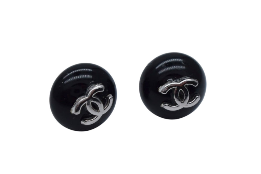 CHANEL シャネル ココマーク ピアス 両耳用 重量約4.1g 00T刻印 シルバー ブラック ボタンモチーフ 美品 中古 4c076486