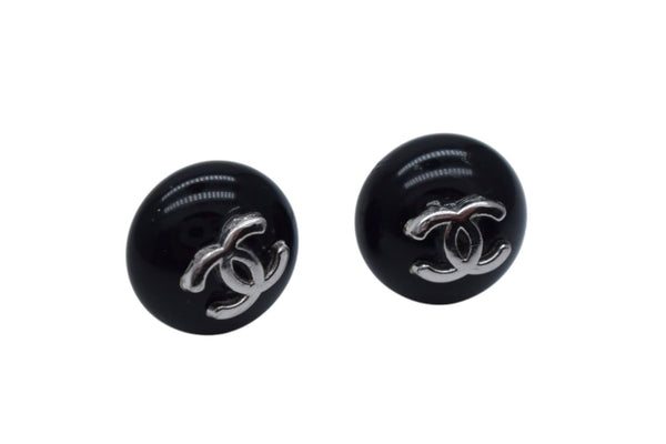 CHANEL Cocomark earrings for both ears Weight approx. 4.1g 00T engraved Silver Black Button motif Good condition Used 4c076486